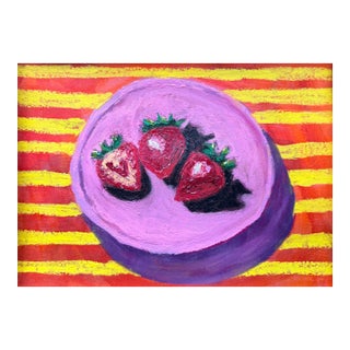 Original Strawberry Painting, Modern Folk Art Fruit, Contemporary Food Art For Sale
