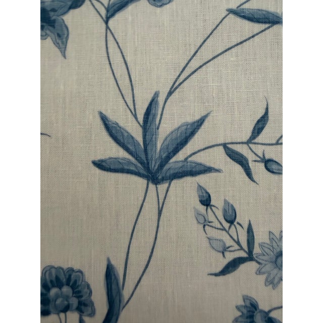 Bennison Chinese Paper - Mono Blue on Oyster Linen Fabric 3 3/8 Yards For Sale - Image 4 of 6