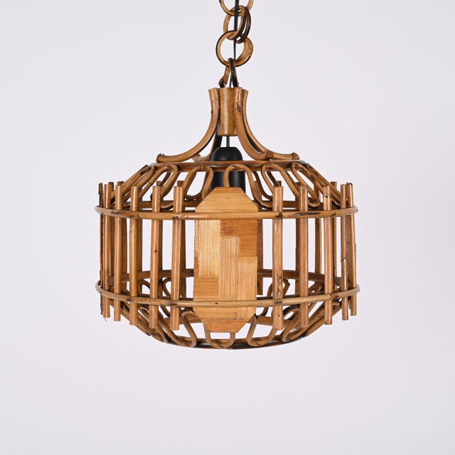 Mid-Century French Riviera Style Bambo & Rattan Rounded Pendant Lamp, 1960s For Sale - Image 14 of 18