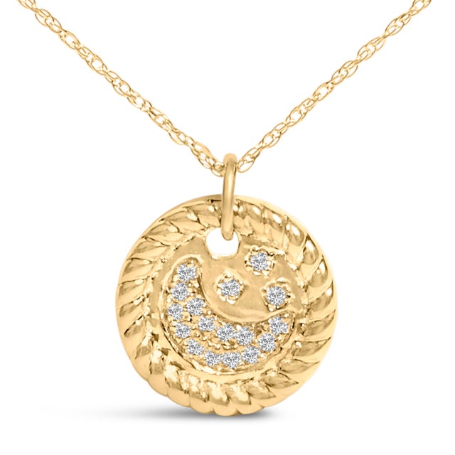 Contemporary 10K Yellow Gold Diamond Accent Crescent Moon Pendant Necklace For Sale - Image 3 of 4