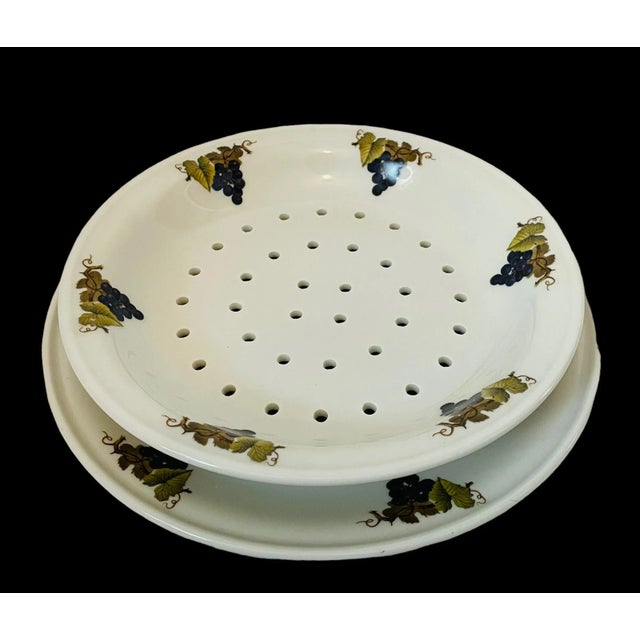 Late 20th Century Elegant Apilco Porcelain France Grape Strainer Bowl and Plate. Set of 2 For Sale - Image 5 of 5