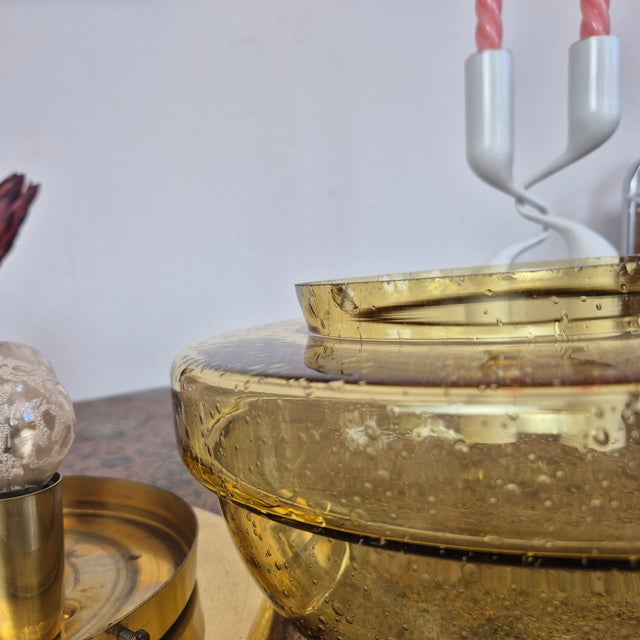 Mid-Century Brass and Glass Flush Mount from Lampukas, Finland, 1960s, in Very Good conditions. Designed 1960 to 1969 This...