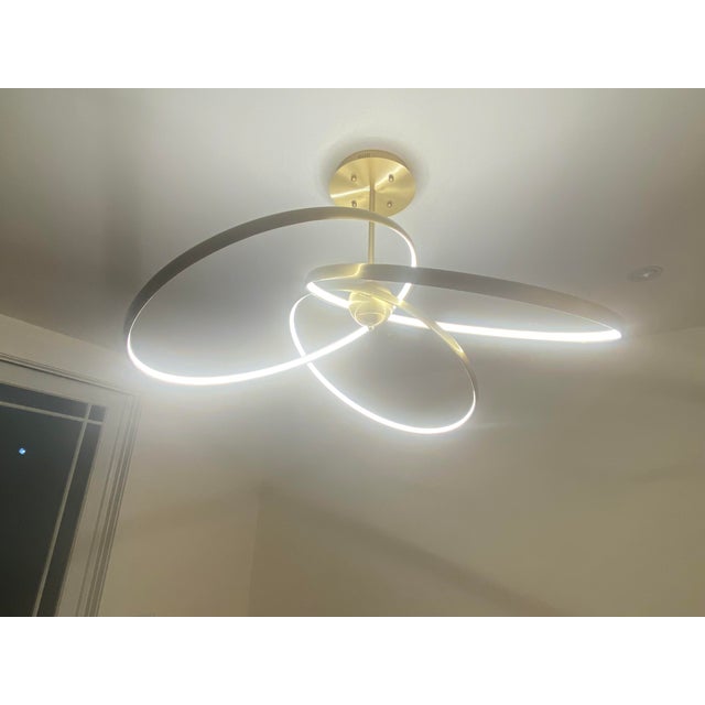 Vintage Warm Led Orbital Chandelier — Reproduction of Corbett Alula 341-42-Vb, Brass, 42" For Sale In New York - Image 6 of 6