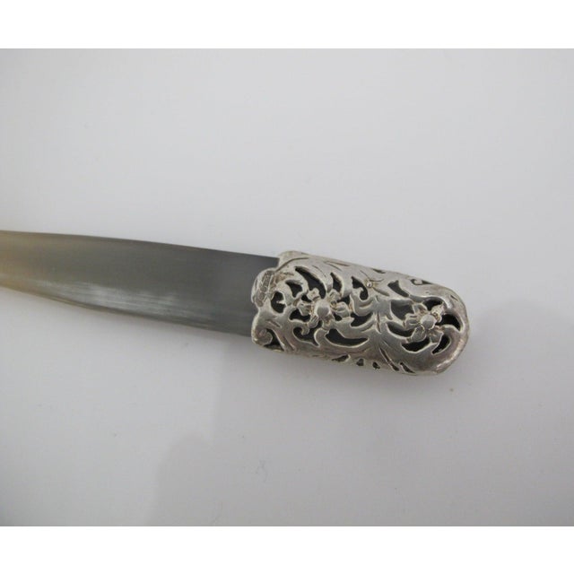 Vintage Natural Horn Sterling Silver Floral Mounted Caviar Spoon - Set of 7 For Sale - Image 9 of 9