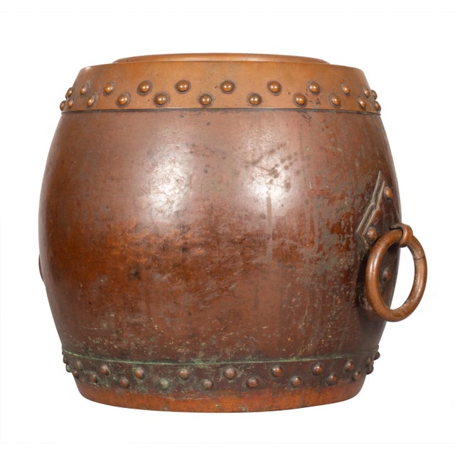 Metal Chinese Copper And Bronze Barrel Form Planter For Sale - Image 7 of 12