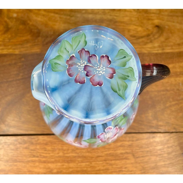 Sky Blue Late 20th Century Fenton Misty Blue Opalescent Art Glass Pitcher For Sale - Image 8 of 10
