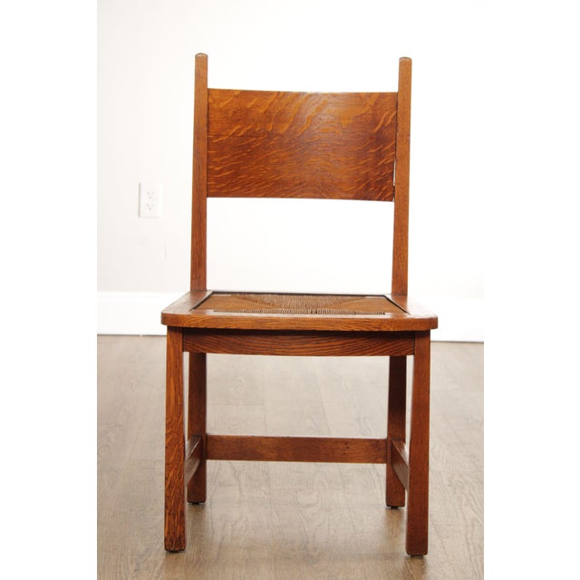 Antique Stickley Brothers Mission Oak Rush Seat Side Chair For Sale - Image 12 of 12