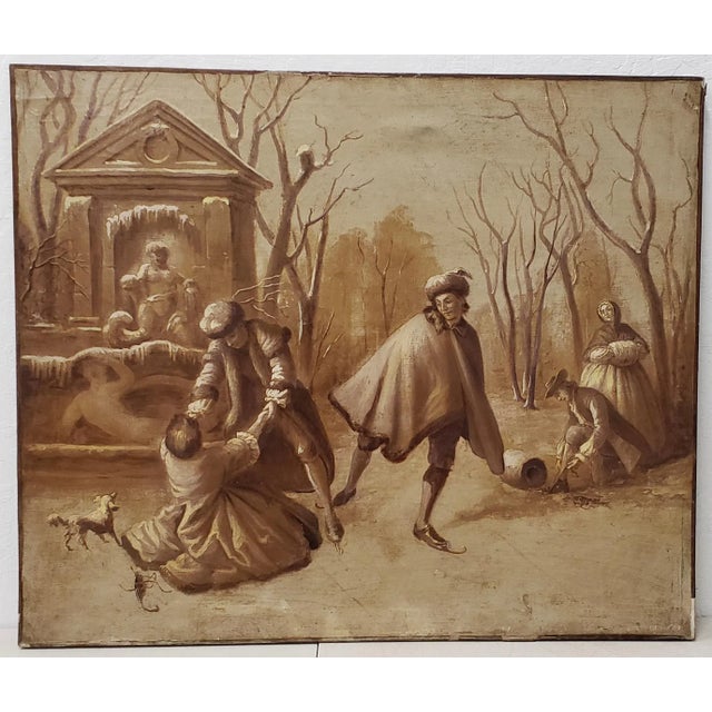 Pair of Late 19th Century "Ice Skating" Original European Oil Paintings c.1890s A wonderful pair of antique oil paintings...