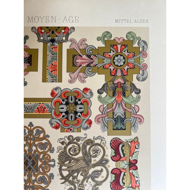 Antique French Gothic Revival Chromolithograph "Moyen-Age" Medieval Ornament Study, C. 1875 For Sale - Image 4 of 7