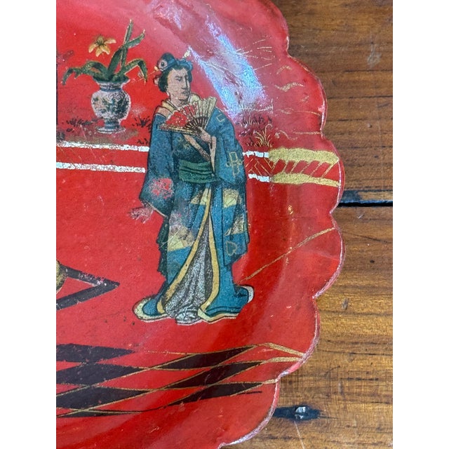 19th Century Red Papier Mache Wine Coaster With Scalloped Rim For Sale - Image 5 of 5