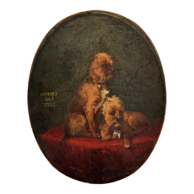 Charming French Oil on Canvas, Dogs, C. 1850 For Sale