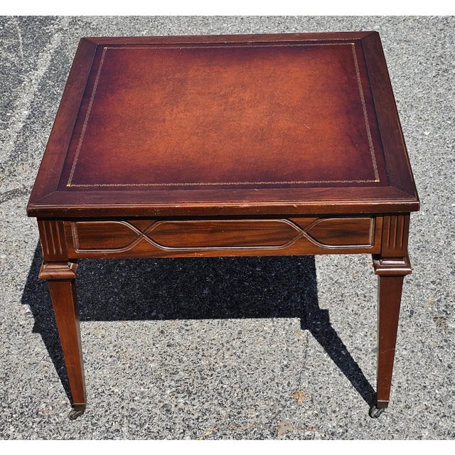 Traditional Mid-20th Century English Regency Mahogany and Tooled Leather Side Table For Sale - Image 3 of 8