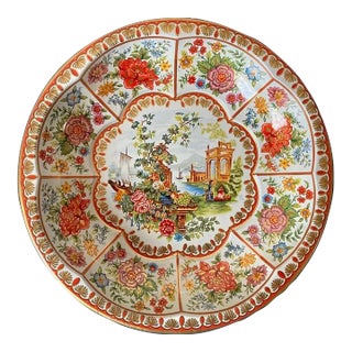 English Victorian Red Roses Toleware Bowl, Plate or Tray by Daher- Large For Sale