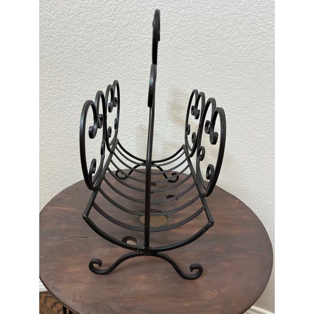 Black Vintage Wrought Iron Scroll Magazine Rack | Tuscan & Mediterranean Style For Sale - Image 8 of 12