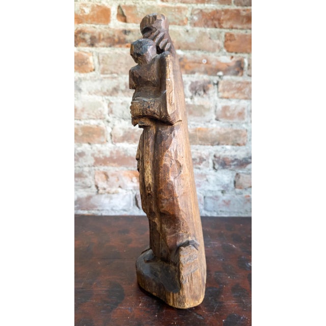 Brown 19th Century Spanish Colonial Religious Carved Santos Figure of the Madonna and Child For Sale - Image 8 of 13