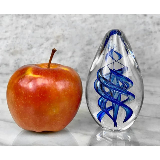 Mid-Century Hand Blown Art Glass Blue Spiraled Paperweight, A Pair, c. Mid 20th Century - Pairs Nicely with Many Mid-...