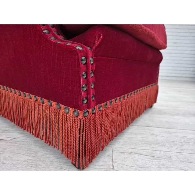 Danish Lounge Chair in Cherry Red Velour Fabric, 1970s For Sale - Image 4 of 18