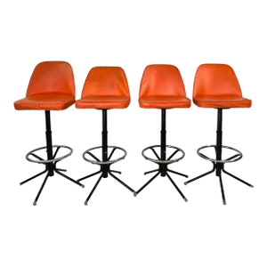 1970s Orange and Black Bar Stools - Set of 4