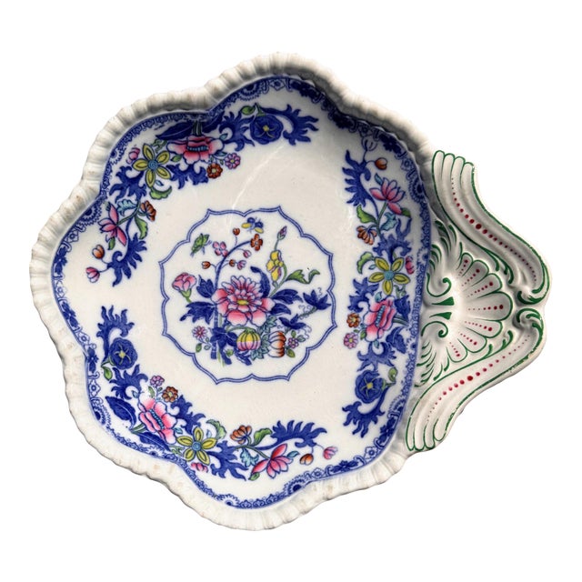Antique Copeland Spode Shell Serving Dish in Blue and White for London Heal & Son For Sale