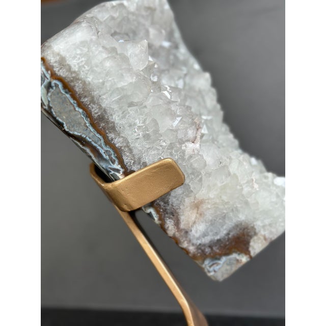 Contemporary Sculptural White Quartz on Stand, Geode With Metallic Base Included For Sale - Image 3 of 9