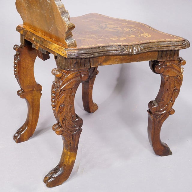 Nutwood Edelweis Marquetry Chairs Swiss Brienz 1900s - A Pair For Sale - Image 4 of 12