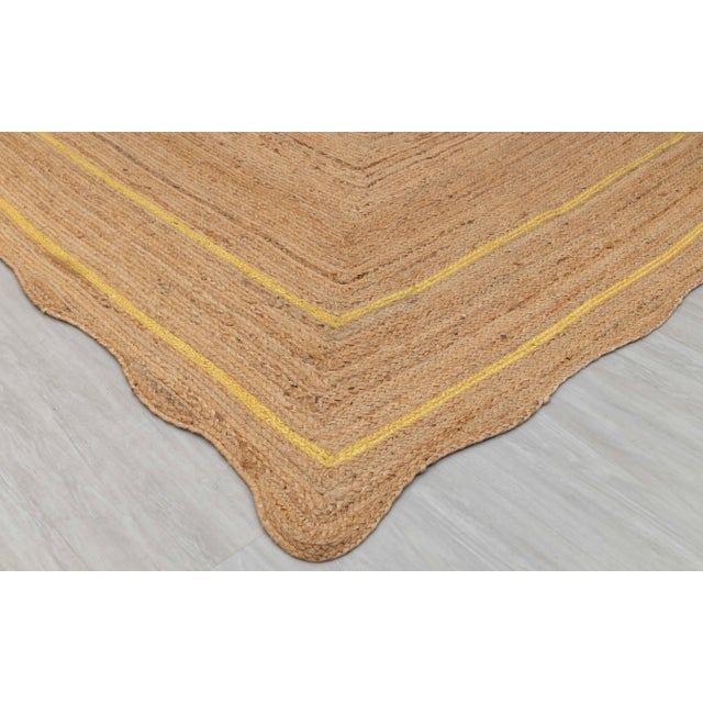 Tan Yellow Natural Jute Wave Scallop Rug 5x7 Ft. For Sale - Image 8 of 12