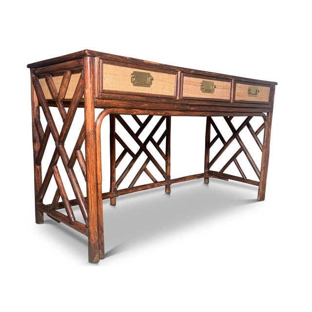 Mid-Century Modern Rattan Side Table with Glazed Top, 1950s For Sale - Image 6 of 10