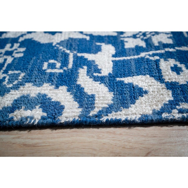 Traditional 8x10 Blue Traditional Floral Oushak Hand Knotted Wool Carpet Rug For Sale - Image 3 of 6