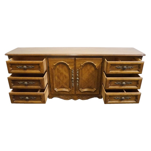 Brown Drexel Furniture Cabernet Collection Solid Pecan French Provincial 78" Triple Door Dresser 306-134 For Sale - Image 8 of 15