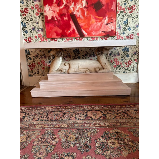 Wood 1930’ks Style Three Tier Pickled Oak Ram Console Table With Goats For Sale - Image 7 of 10