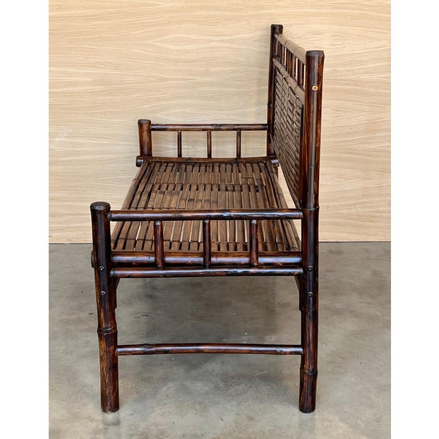 Mid 20th Century Mid 20th Century High backrest Bamboo Bench with leather ligatures in Style of Edizioni Molto For Sale - Image 5 of 18