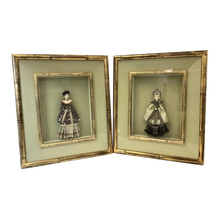 Pair of Hollywood Regency Chinoiserie Figural Shadowboxes in Faux ...