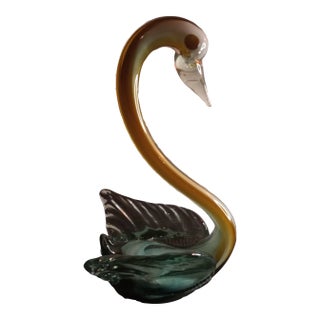 Vintage Multicolor Art Glass Swan Figurine For Sale