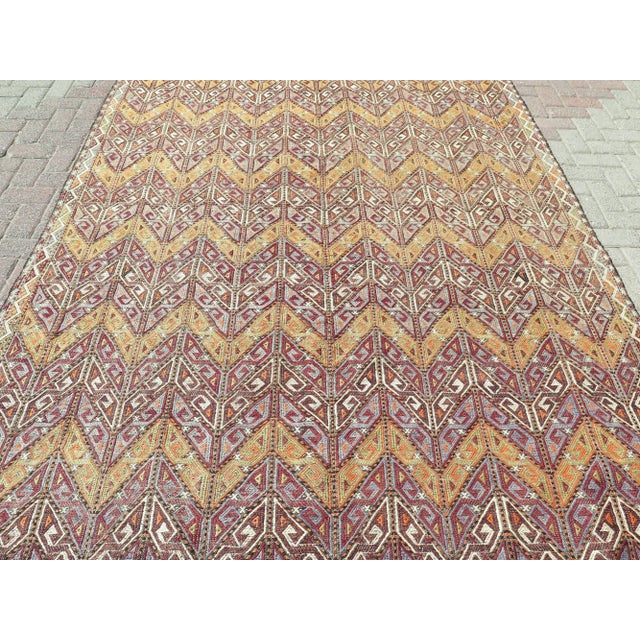 Mid-Century Modern Mid 20th Century 50s Vintage Special Herringbone Design Turkish Kilim Area Rug For Sale - Image 3 of 11
