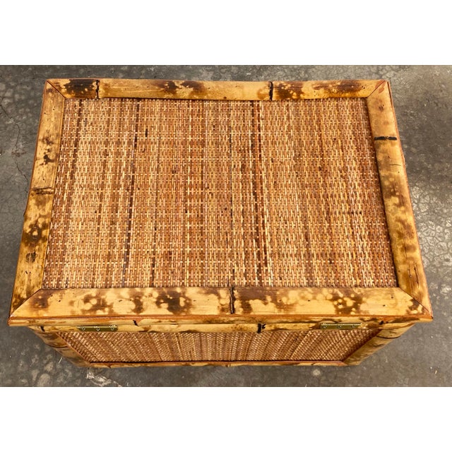 Wood Vintage Burnt Tortoise Shell Rattan and Cane Trunk For Sale - Image 7 of 10