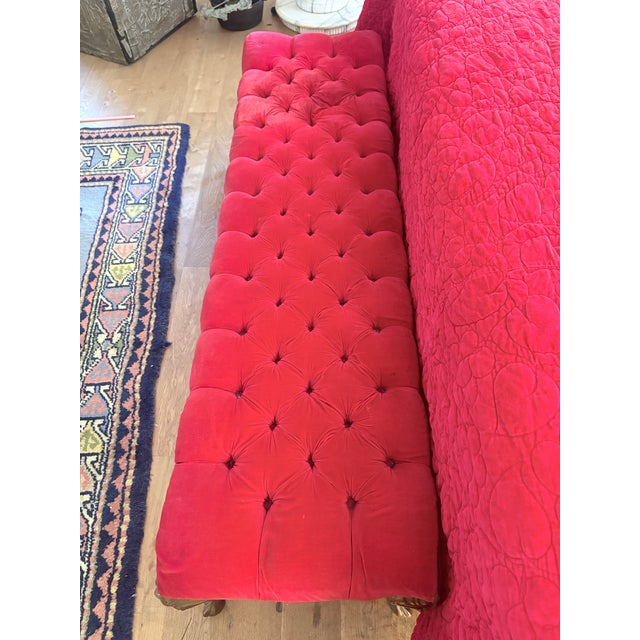 Vintage Hollywood Regency King Bed & Matching Tufted Velvet Bench For Sale - Image 9 of 12