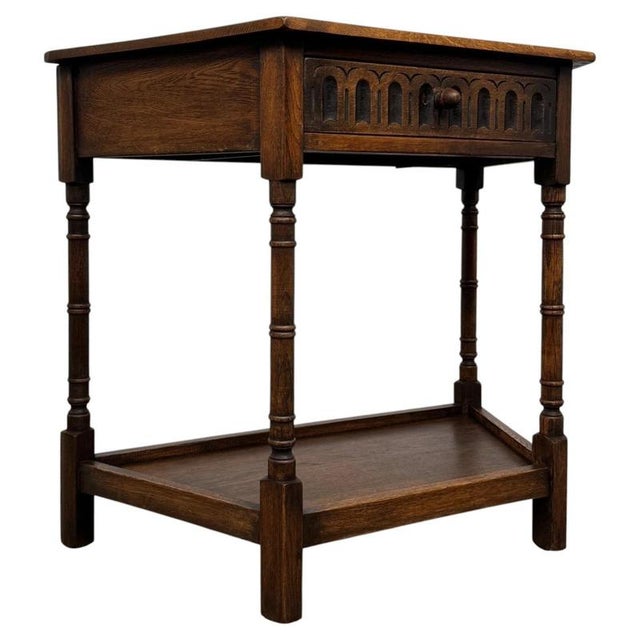Antique Early 20th Century English Oak Side Table For Sale - Image 4 of 10