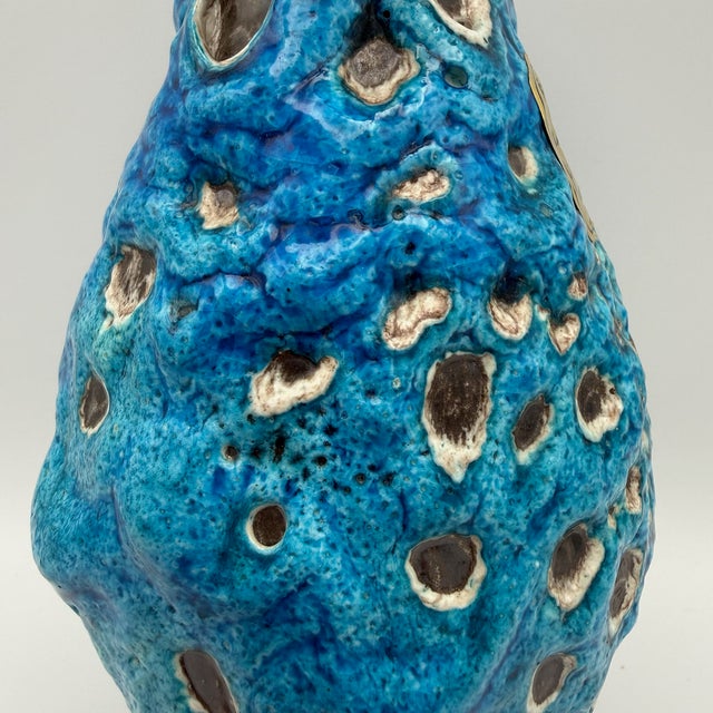 Brutalist Fat Lava Blue Turquoise Ceramic Vase by Charles Cart, Vallauris, France, 1960s For Sale - Image 10 of 15