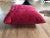 Contemporary Contemporary Flocked Pink Raspberry on Red Satin Pillow - 24ʺW × 24ʺD For Sale - Image 3 of 6
