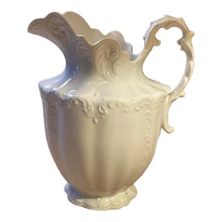 Antique 19th Century Blanc De Chine Cp Marquette Co Delicate Embossed Pattern Large Pitcher For Sale