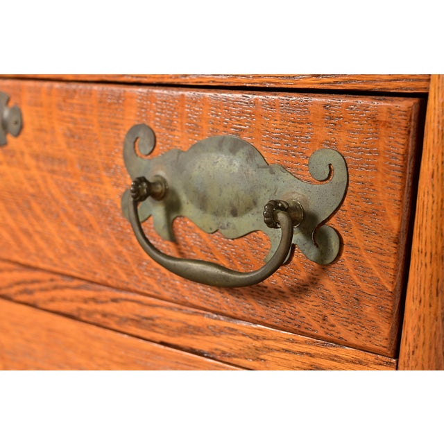 Antique Victorian Oak Side-by-Side Bookcase With Drop Front Secretary Desk, Circa 1900 For Sale - Image 9 of 14