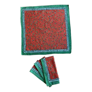 Vintage 1990s Vibrant Red & Green Linen Dinner Napkins With Chili Motif by Katya - Set of 4
