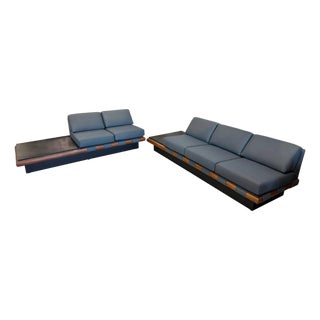 1960s Adrian Pearsall Sectional Sofa with Slate Ends Reupholstered in Wool Gray Flannel For Sale