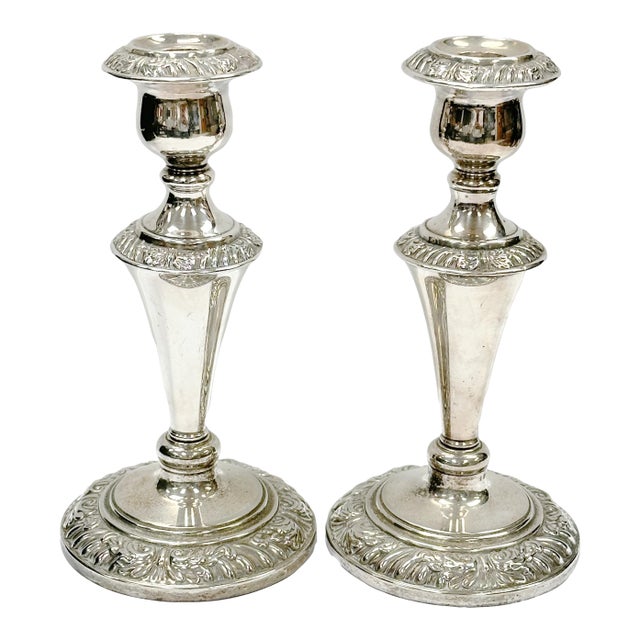 English Silverplate Candlesticks, a Pair For Sale
