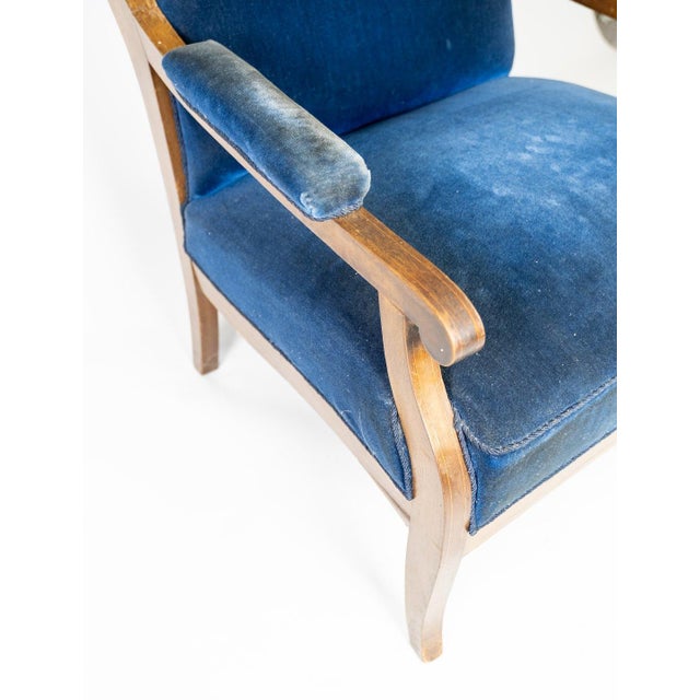 Armchair in Blue Velvet and Mahogany by Fritz Henningsen For Sale - Image 4 of 8