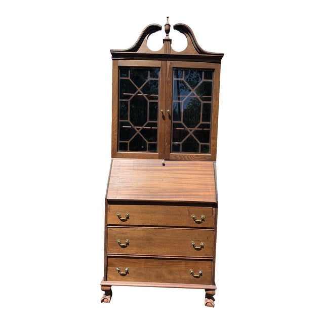 Antique Secretary Desk Fold Down Glass Hutch With Drawers Chairish