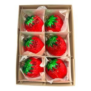 Vintage Large Strawberry Mercury Glass Christmas Ornaments – Set of 6 – 1980s