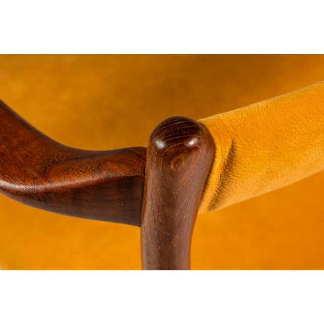Danish Mid-Century Modern Sculpted Armchair in Teak & Velour Attributed to Helge Vestergaard Jensen for Peder Pederse, Denmark, Circa 1960s For Sale - Image 9 of 12