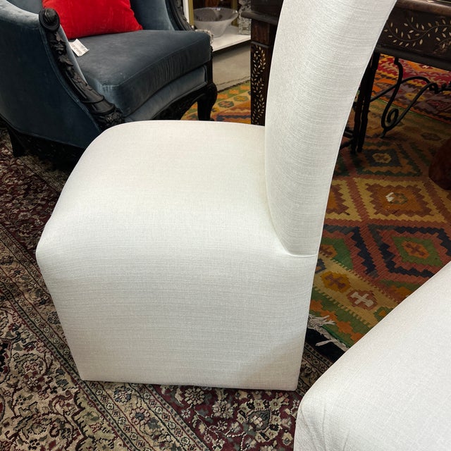 1980s Post Modern Linen Covered Roll Back Chairs 8 Pieces Available For Sale - Image 5 of 9