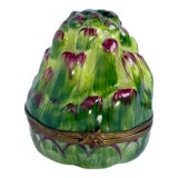 1970s Artichoke Shaped Limoges Trinket Box - France Peint Main Pv Artichoke Signed Nina Ricci - For Sale